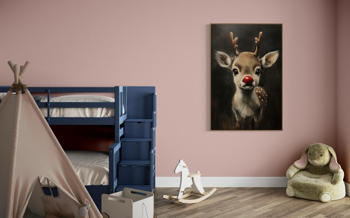 Baby Reindeer Red Nose Cute Holiday Christmas Wildlife Poster - Image 2