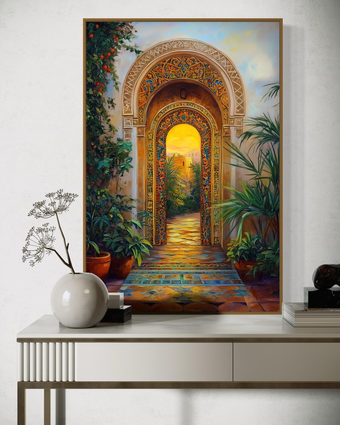 Golden Moroccan Archway, Bohemian Mediterranean Art Print - Image 4