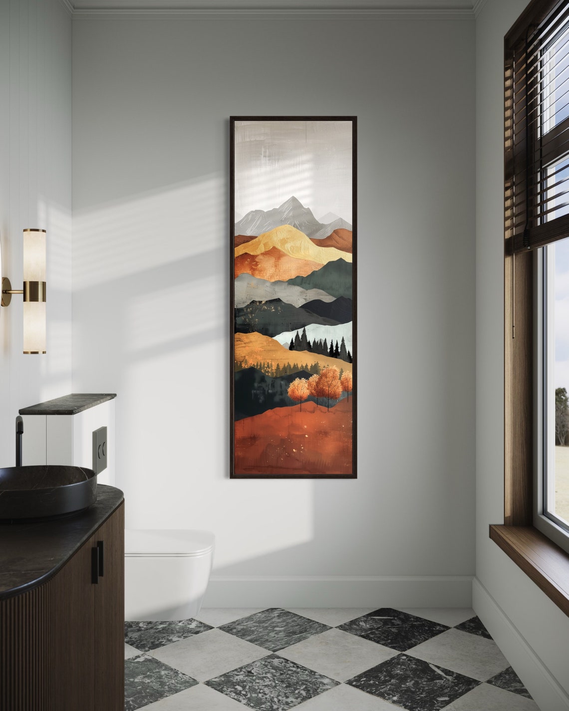 Luxury Boho Mountain Art Earth Tone Tall Vertical Painting Print For Long Narrow Wall Decor Minimalist Mountain Print - Image 5