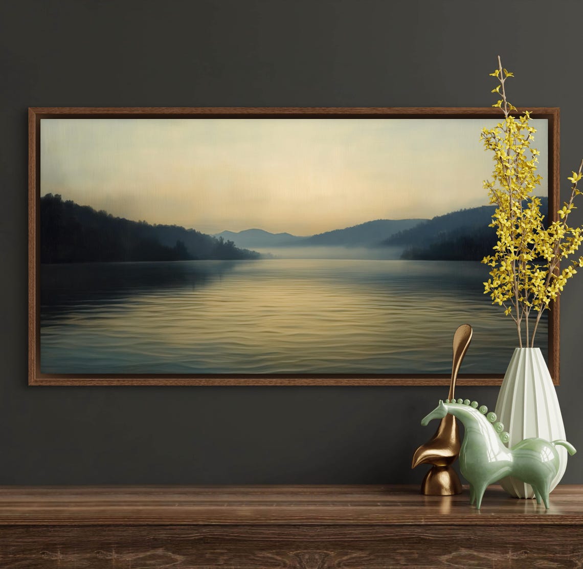 Misty River Wall Art Panoramic Landscape With Golden Light Peaceful Nature Print And Elegant Decor For Calm And Tranquility - Image 3