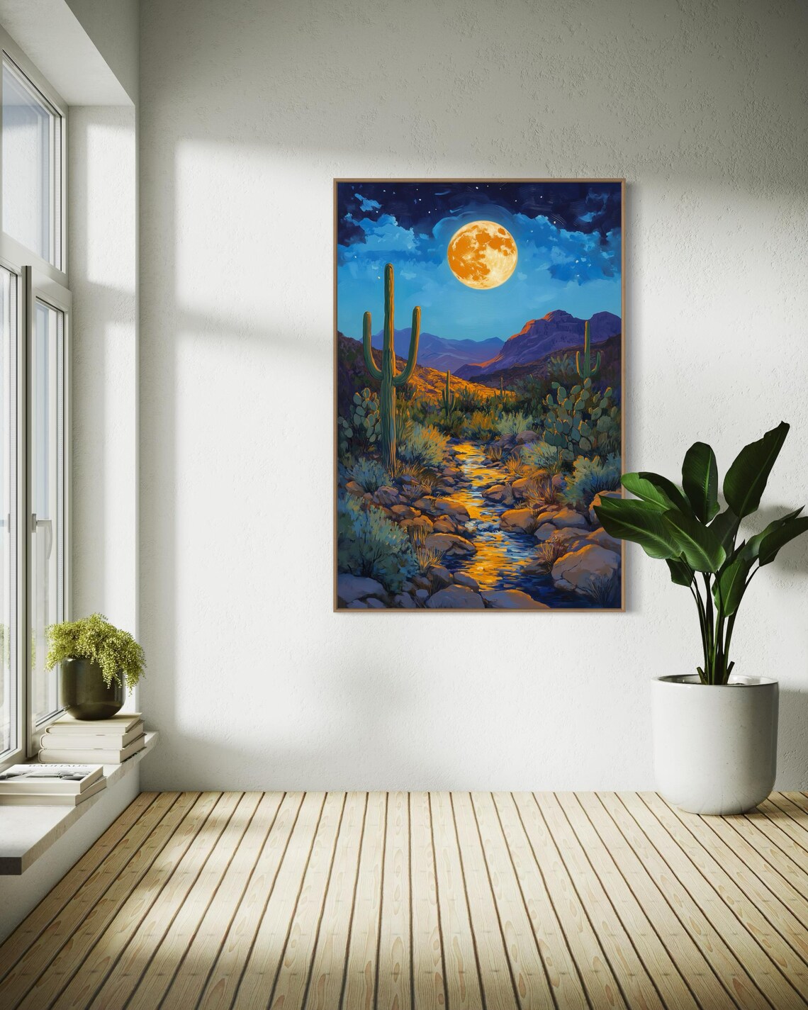 Desert Moon Boho Cactus Southwestern Landscape Art Print - Image 4