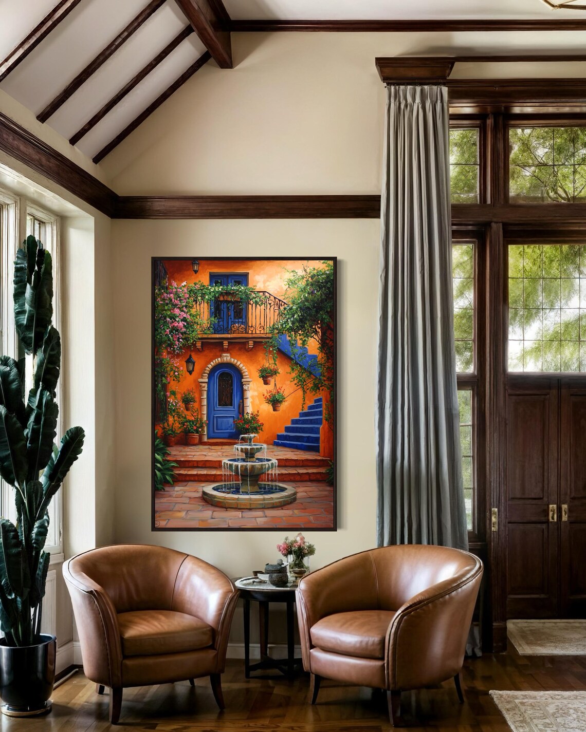 Mediterranean Courtyard Art Print, Rustic Decor - Image 3
