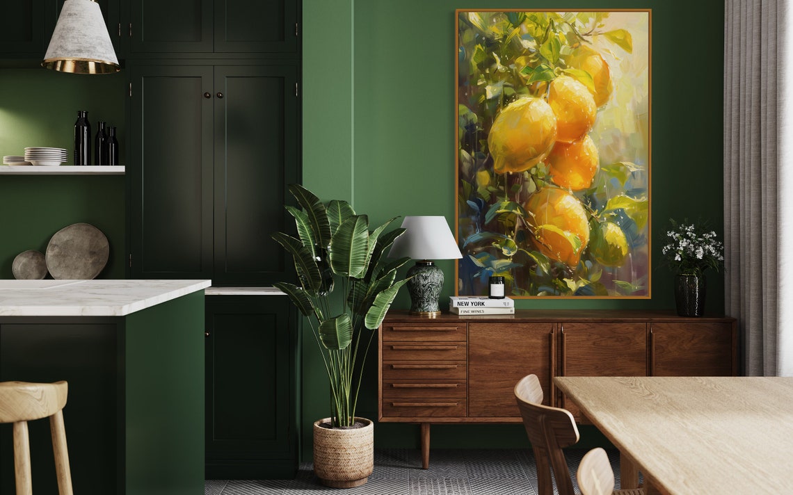 Sunlit Lemons on Tree Branch Impressionist Kitchen Wall Art Print - Image 4