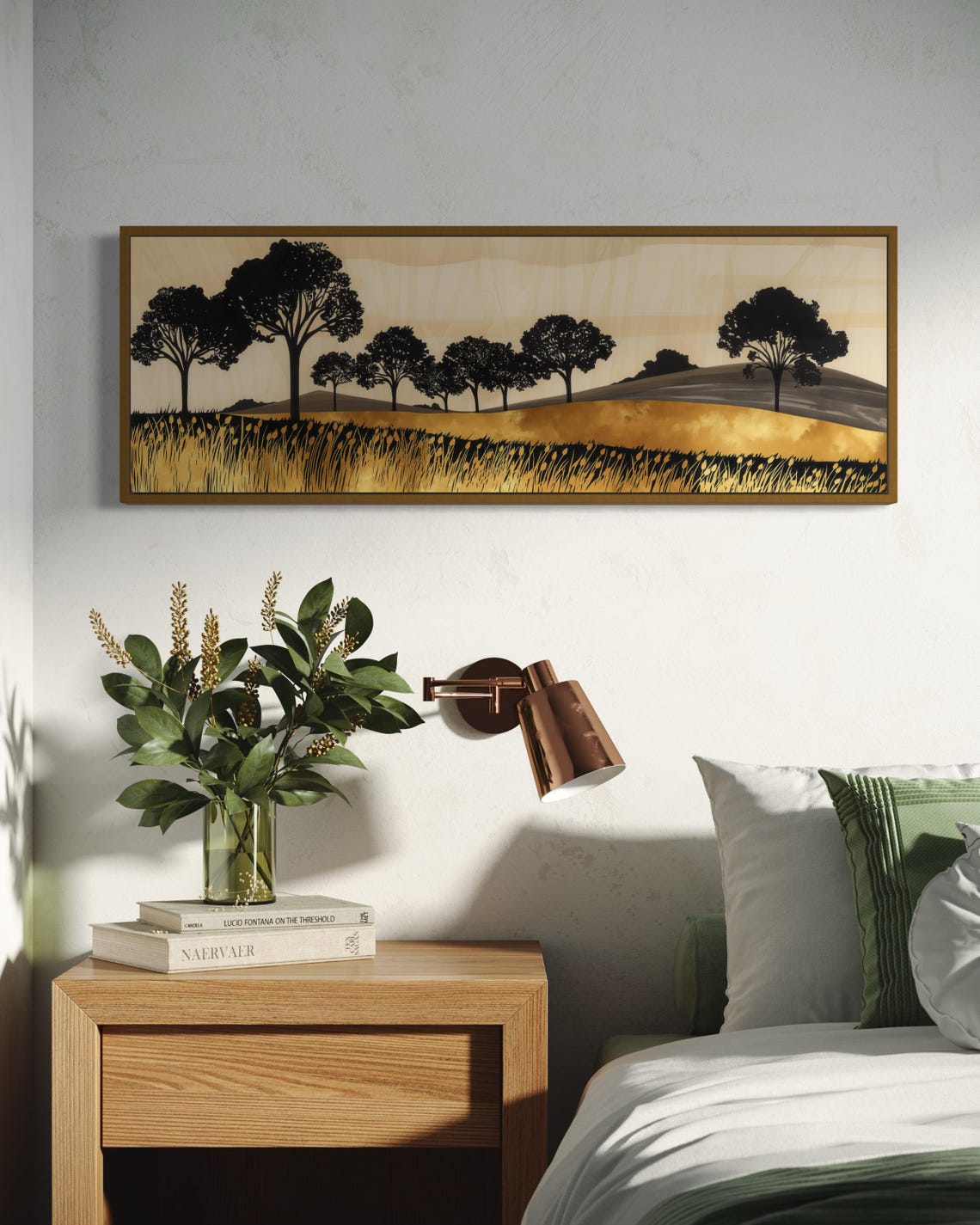 Rustic Gold Tree Silhouettes Black Modern Minimalist Landscape Print - Image 4