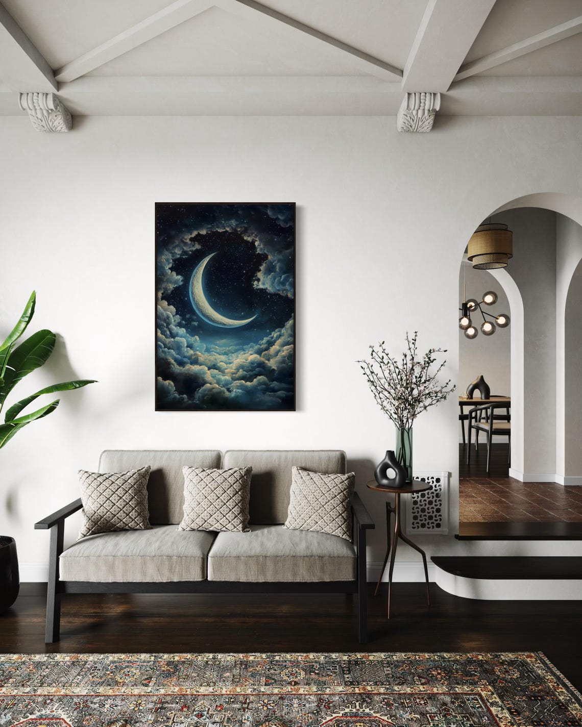 Celestial Moonlit Sky Dreamy Crescent Moon Wall Art Starry Night Print Ethereal Cloudscape For Bedroom Or Living Room - Image 4