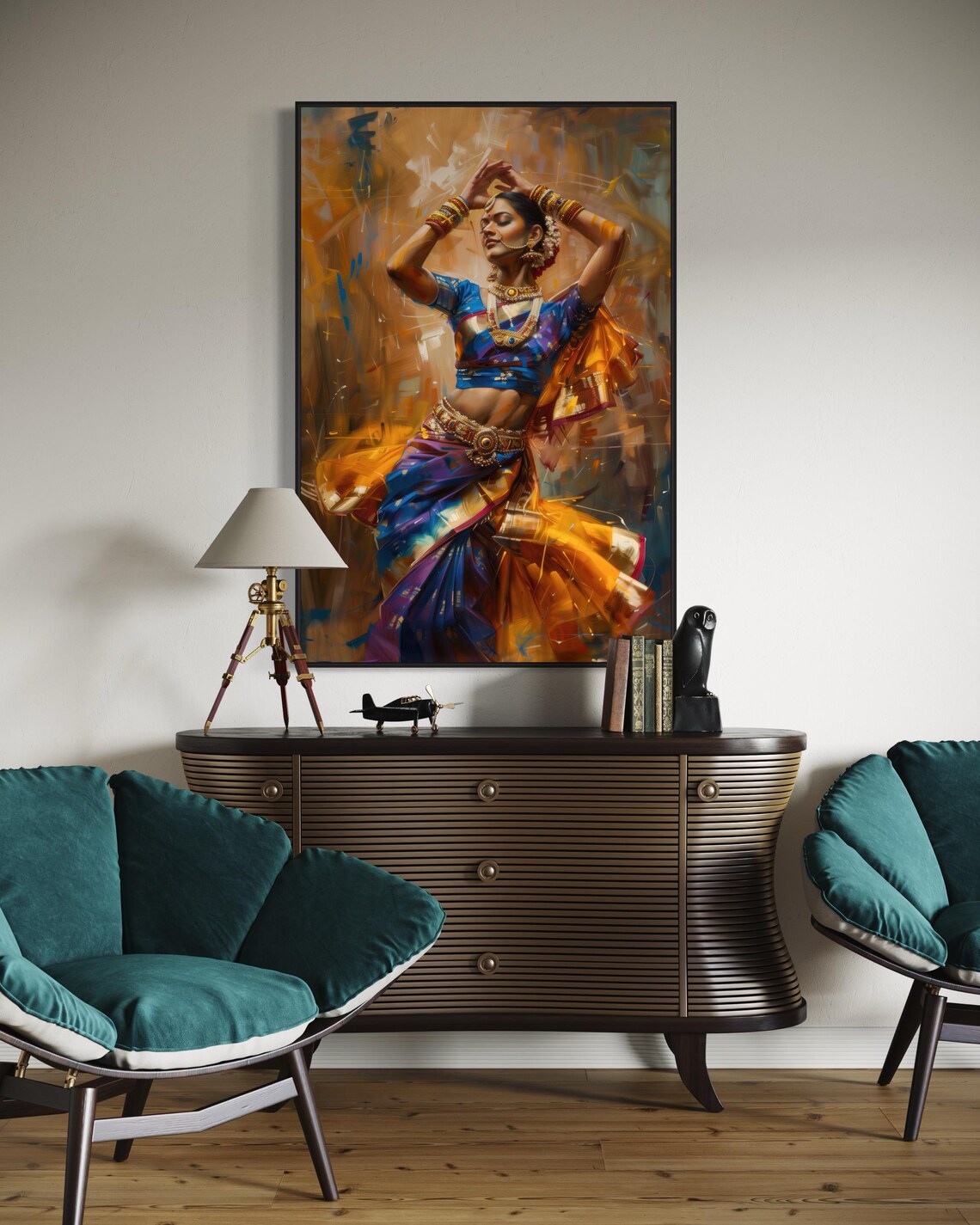 Elegant Indian Dancer Sari Gold Jewelry Expressive Painting Poster - Image 2