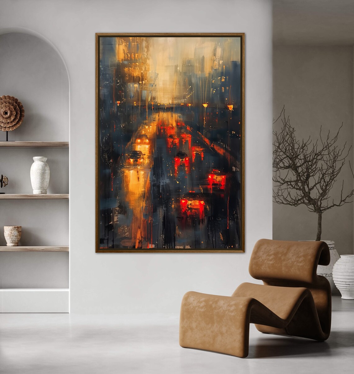 Rainy Twilight City Night Street Cars Impressionist Travel Poster - Image 4