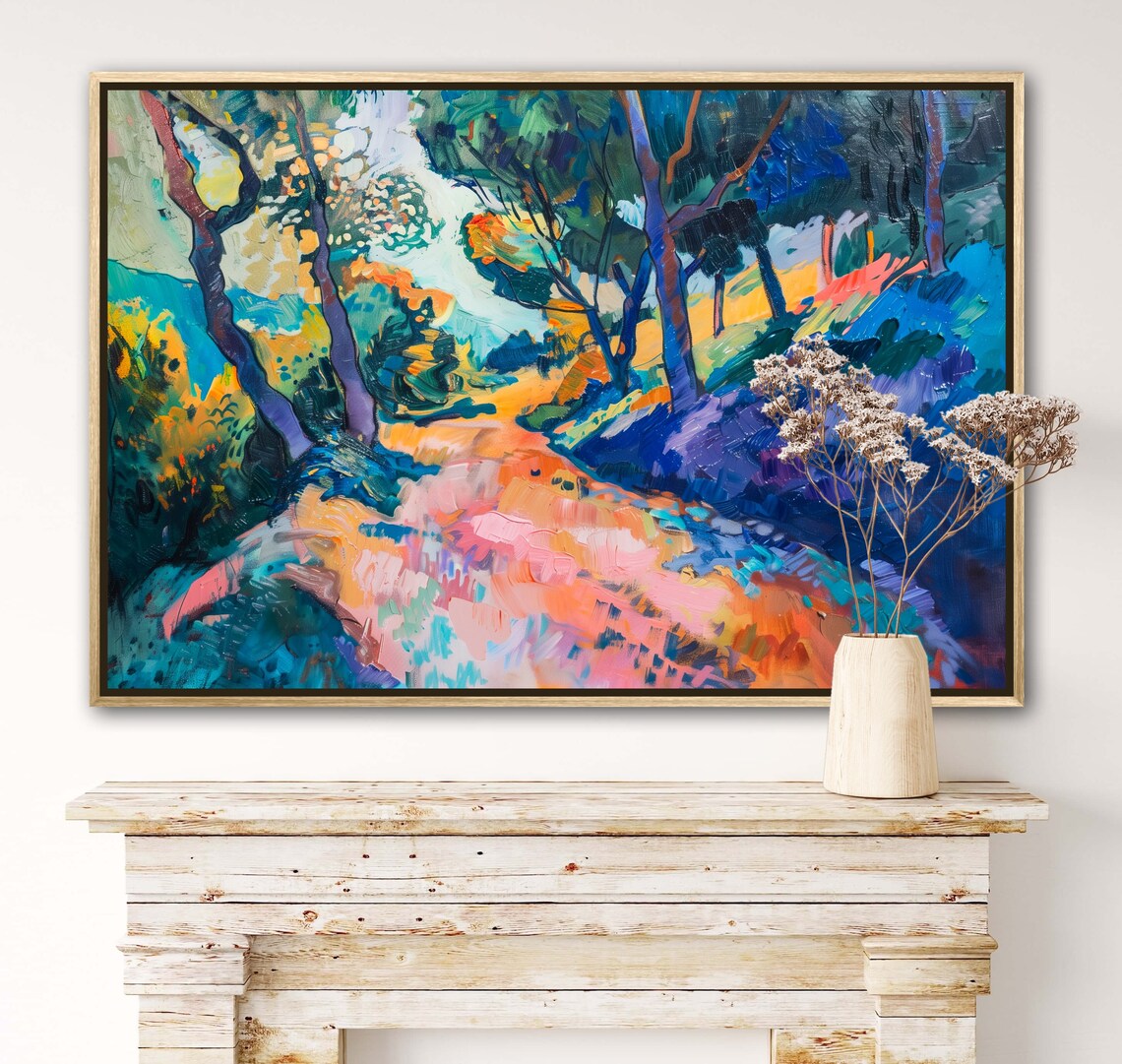 Enchanted Path Vibrant Abstract Forest Scene Modern Impressionism Art Print For Hallway And Above Bed Decor - Image 5