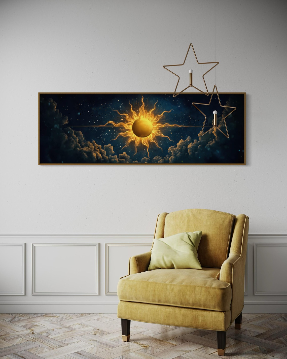 Golden Sun and Starry Night Wall Art Print, Vintage - Image 2