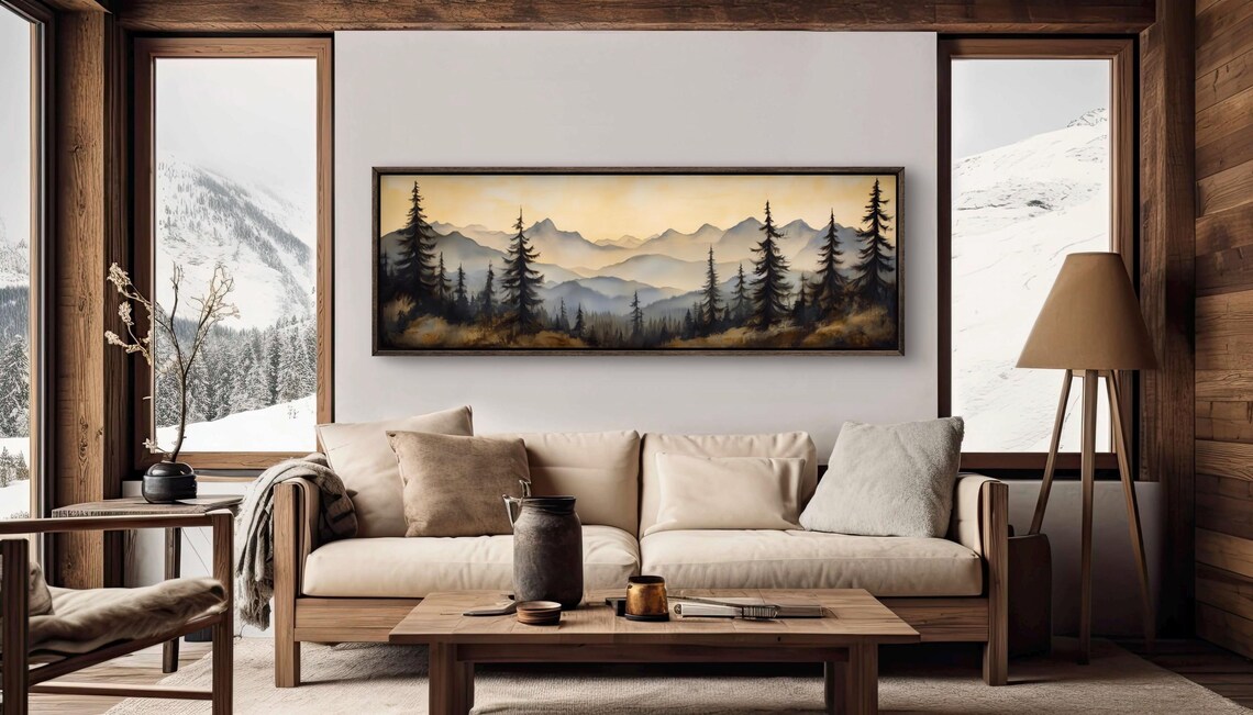 Misty Forest Sunrise Mountain Landscape Art Print - Image 3