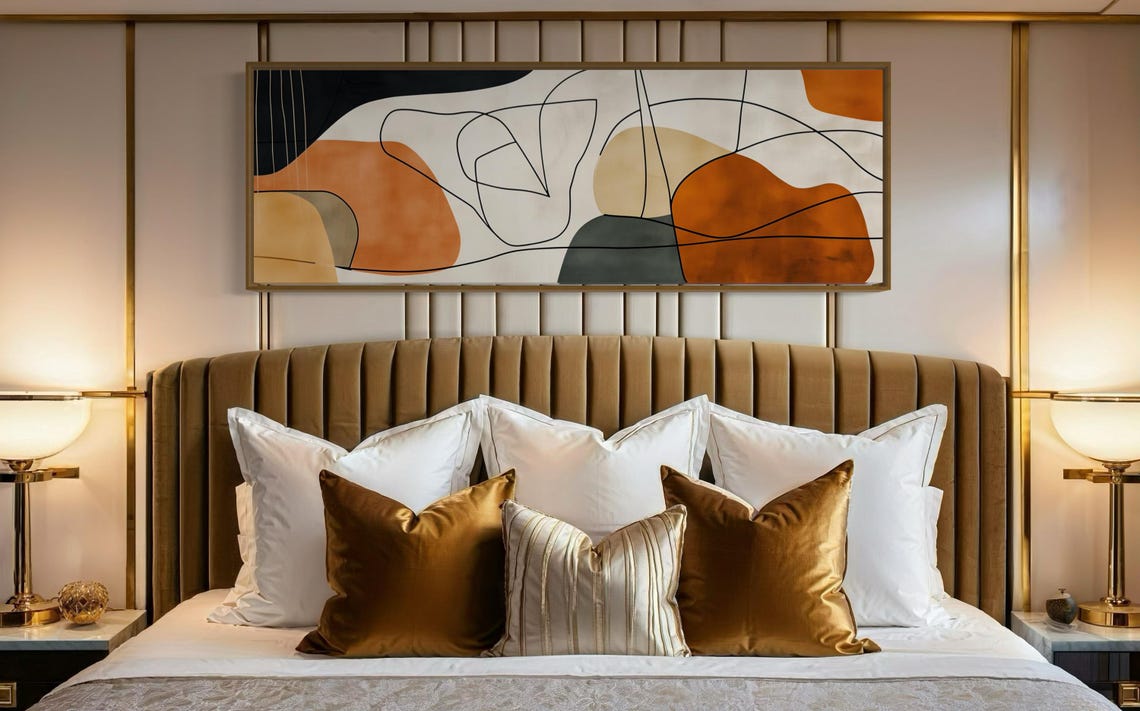 Minimalist Abstract Terracotta Line Art Organic Shapes Panoramic Print - Image 5