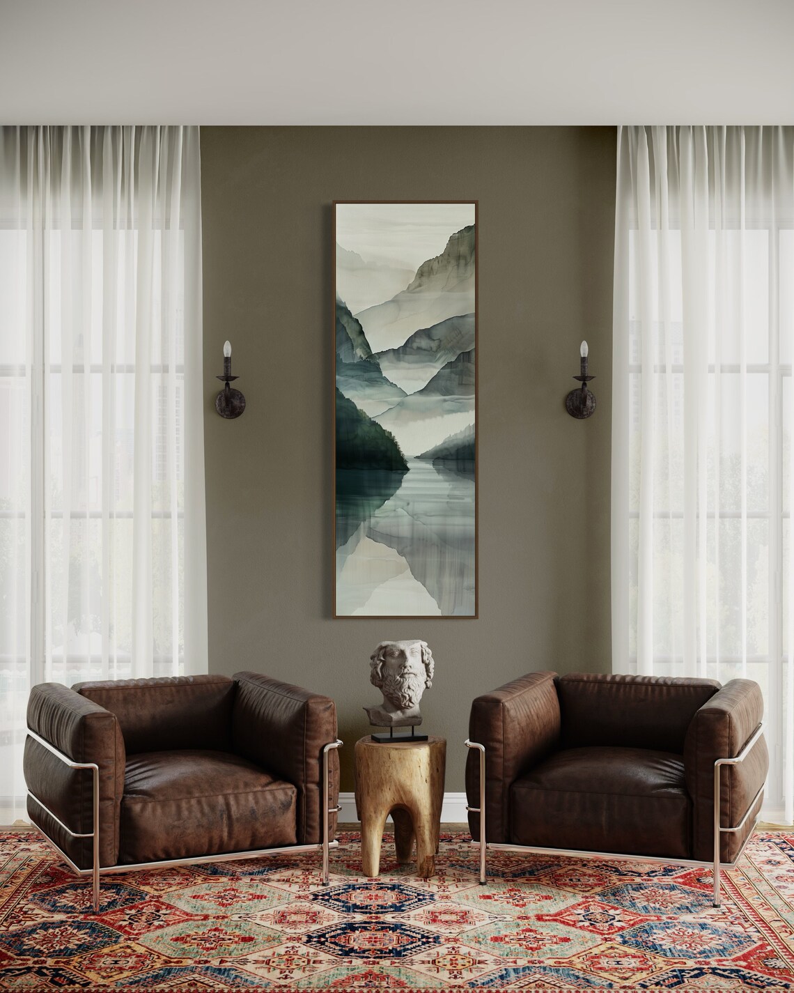 Misty Mountains and Water Reflection Minimalist Art Print