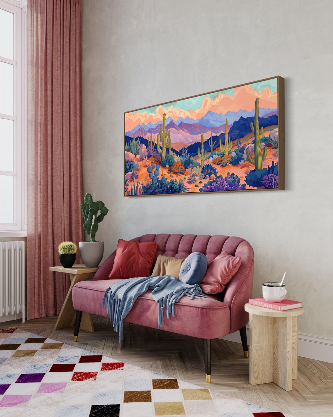 Desert Cactus Landscape Saguaro Purple Mountains Colorful Poster - Image 4