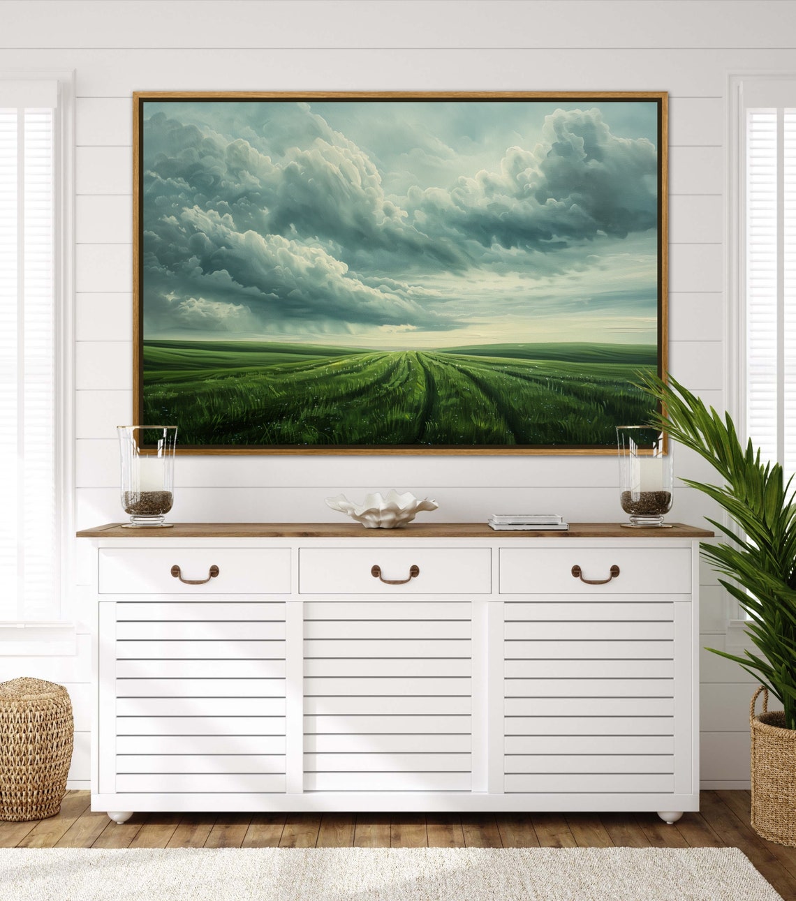 Green Wheat Field Dramatic Cloudy Sky Peaceful Countryside Poster - Image 4
