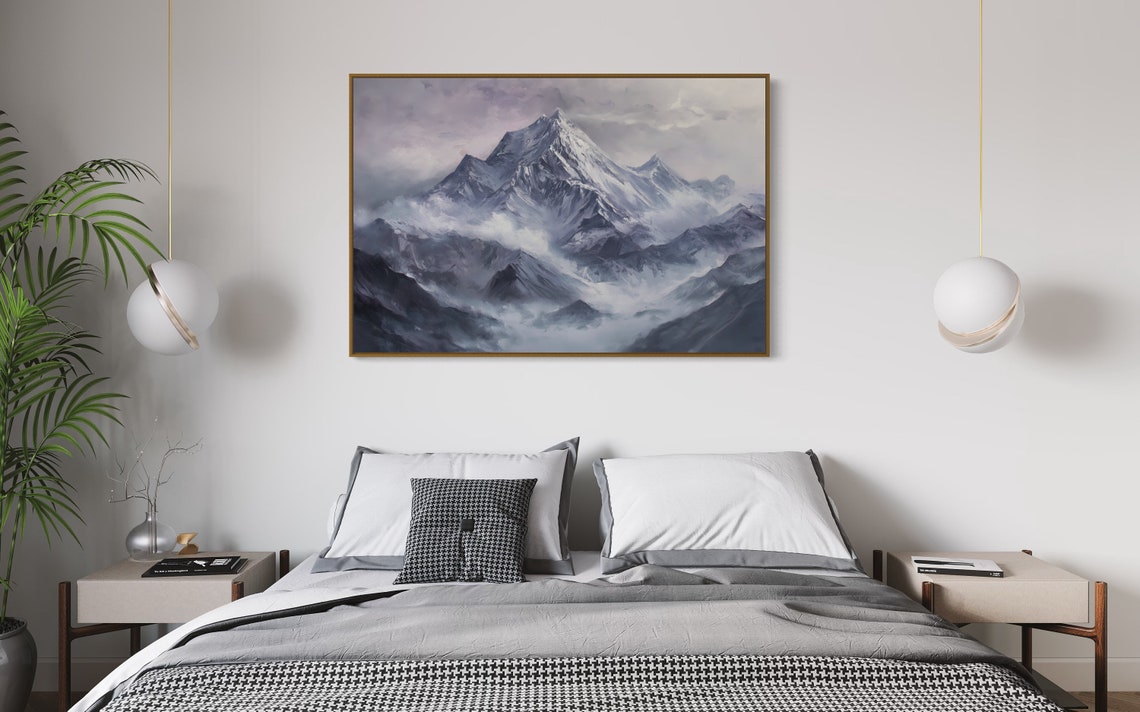 Snow Capped Mountain Peak Clouds Serene Alpine Landscape Poster - Image 4