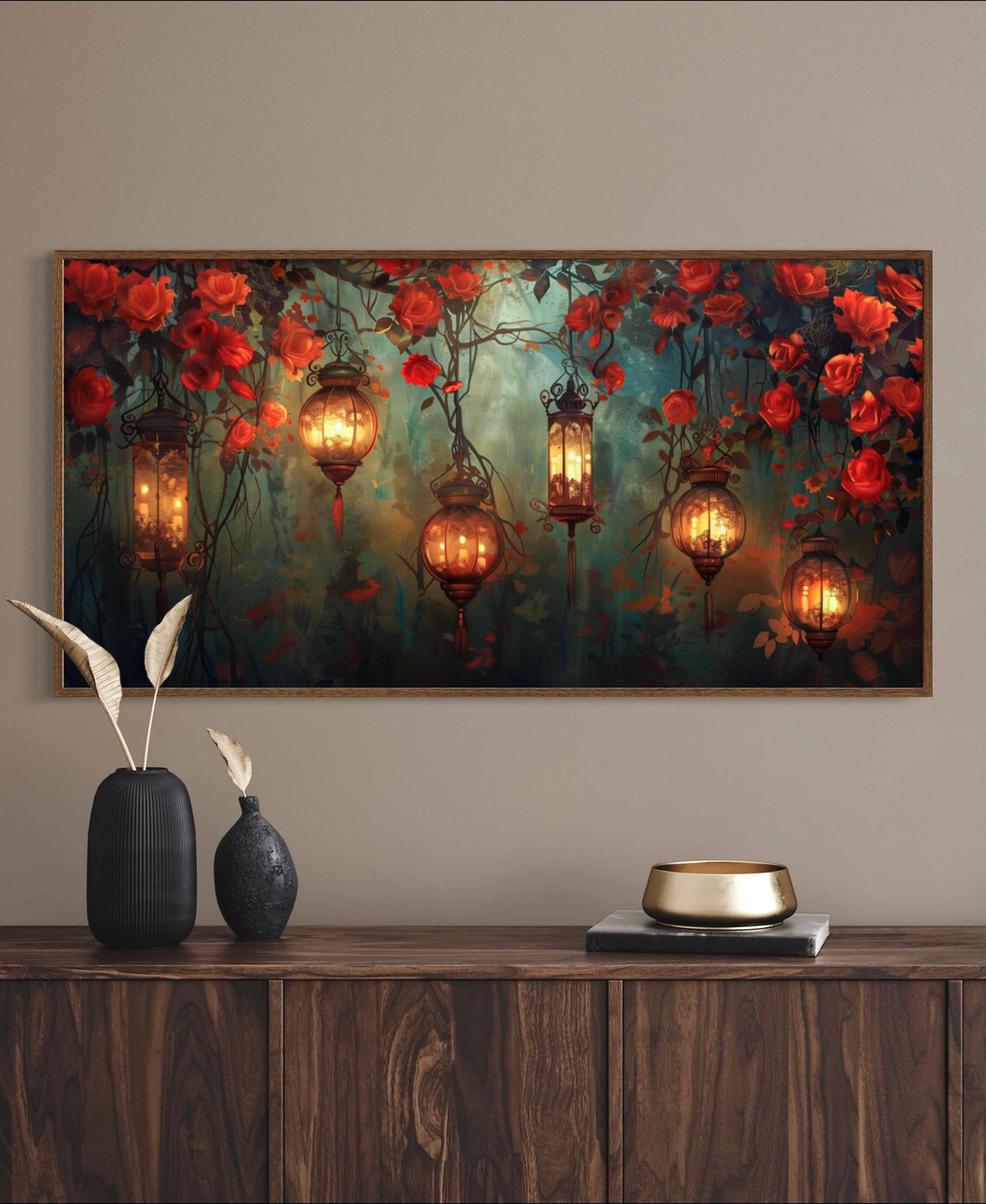 Magical Garden Lanterns Panoramic Wall Art Print