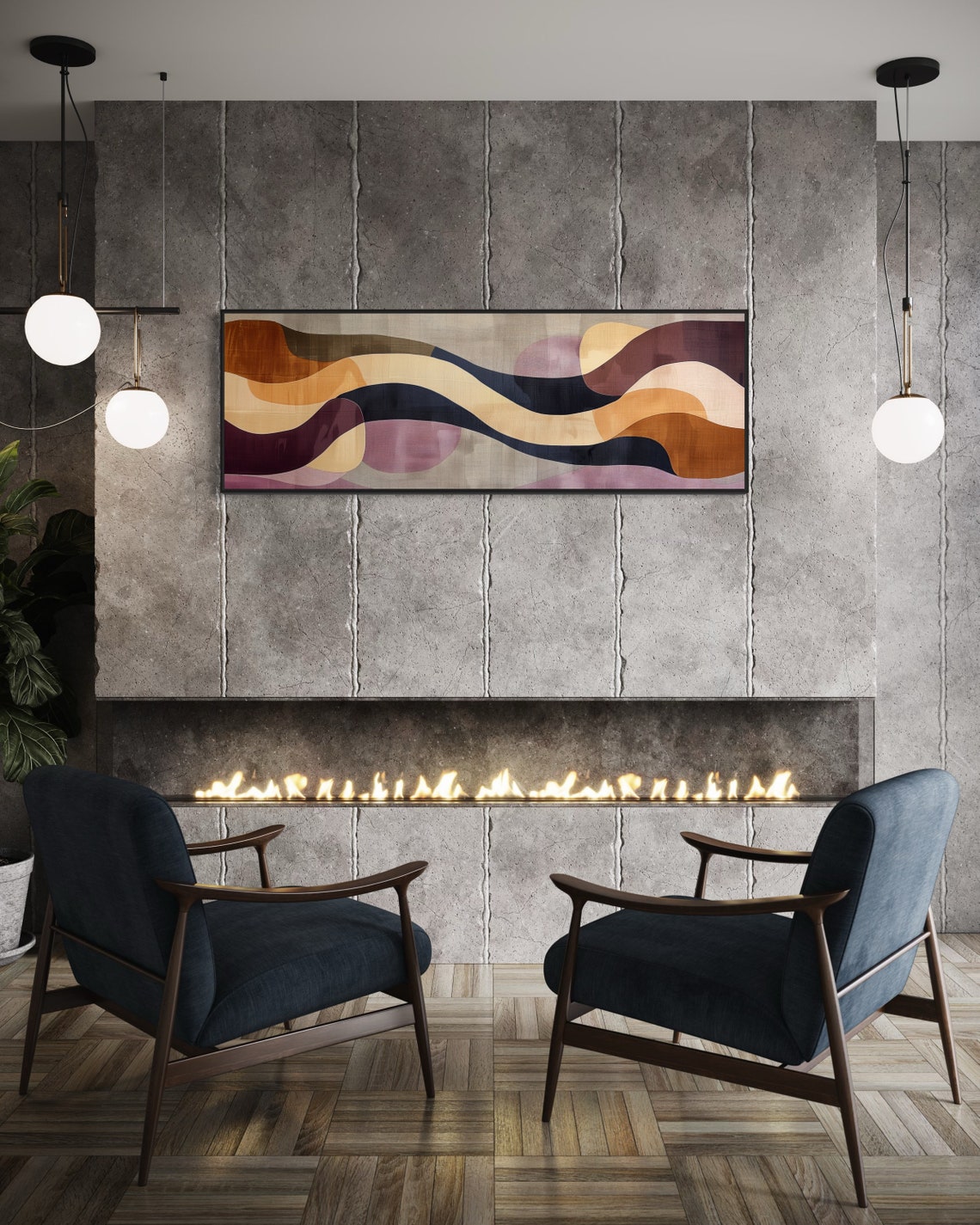 Geometric Rhythms Earthy Wavy Abstract Panoramic Mid Century Art Print - Image 5
