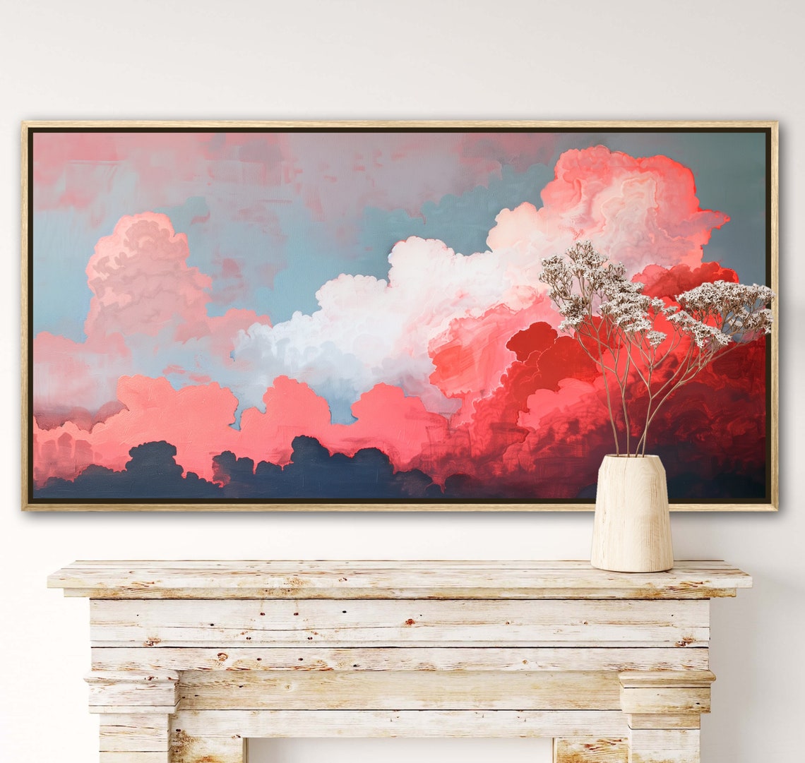 Vibrant Cloudscape Moody Dark Sky Painting Print Colorful Panoramic Wall Art With Bright Abstract Clouds For Atmospheric Decor - Image 4