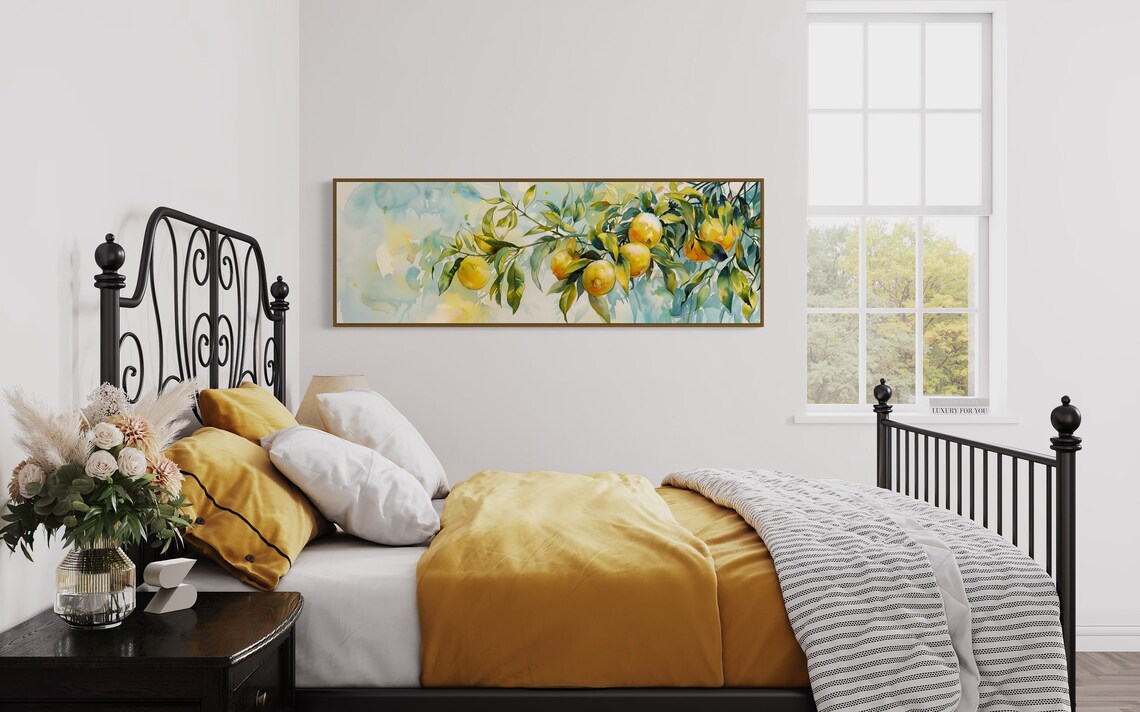 Colorful Lemon Branch Panoramic Wall Art Long Narrow Wall Art Print Lemon Tree Illustration For Cozy Kitchen Decor - Image 3