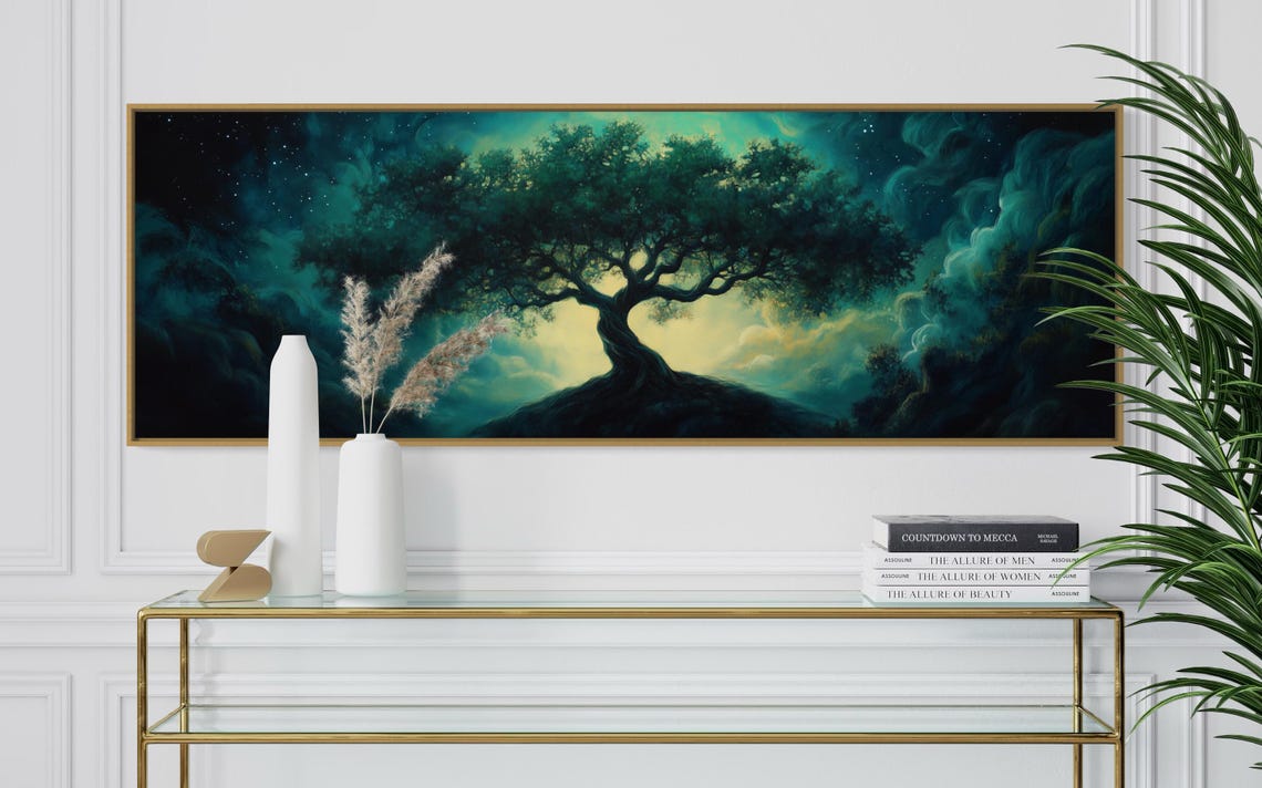 Glowing Tree Of Life Starry Night Teal Panoramic Mystical Poster - Image 4