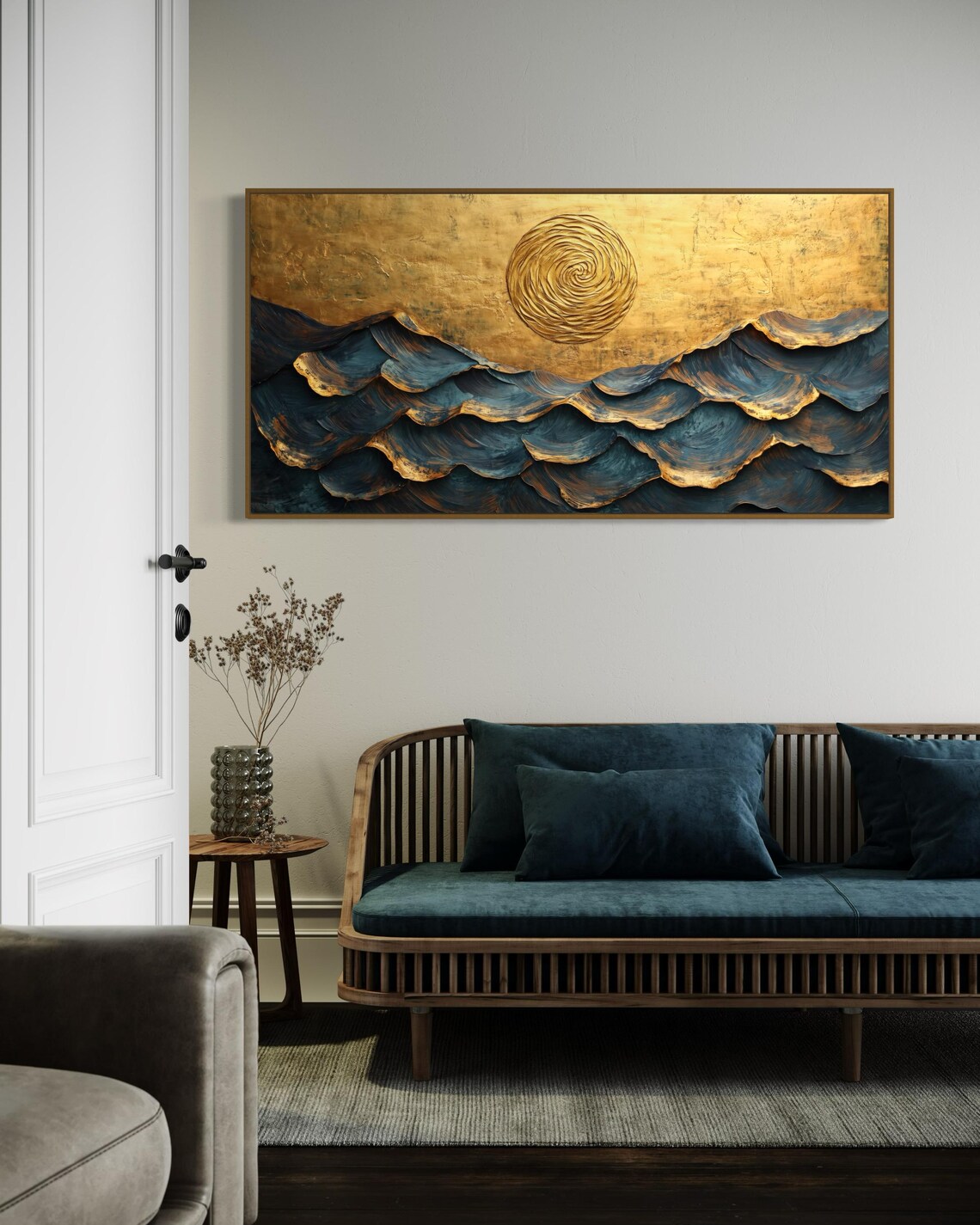 Nautical Navy Blue Ocean Waves Panoramic Art Print - Image 2