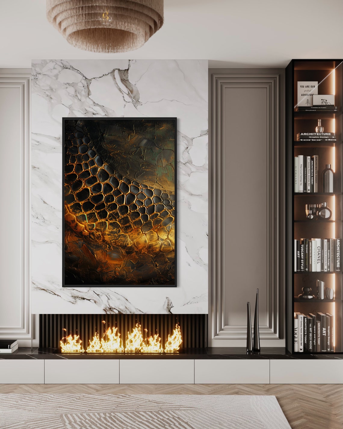 Black Gold Reptile Scales Textured Abstract Macro Luxury Dark Poster - Image 2