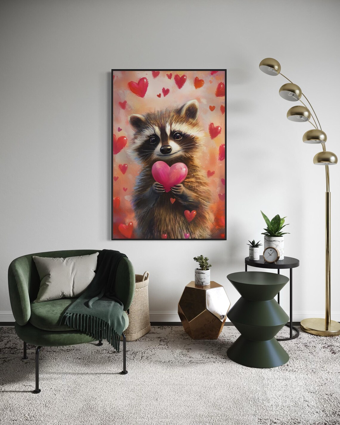 Cute Raccoon Pink Heart Red Hearts Adorable Love Whimsical Animal Wall Poster - Image 4
