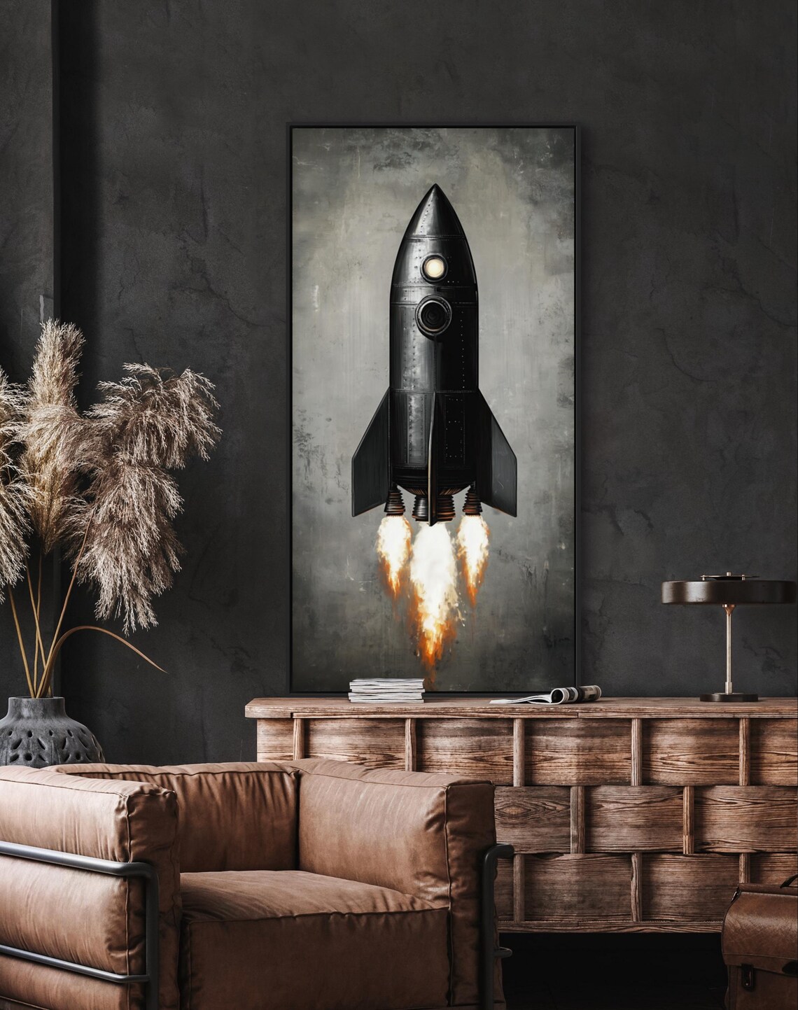 Vintage Rocket Launch Sleek Black Rocket Ship Art Print - Image 5