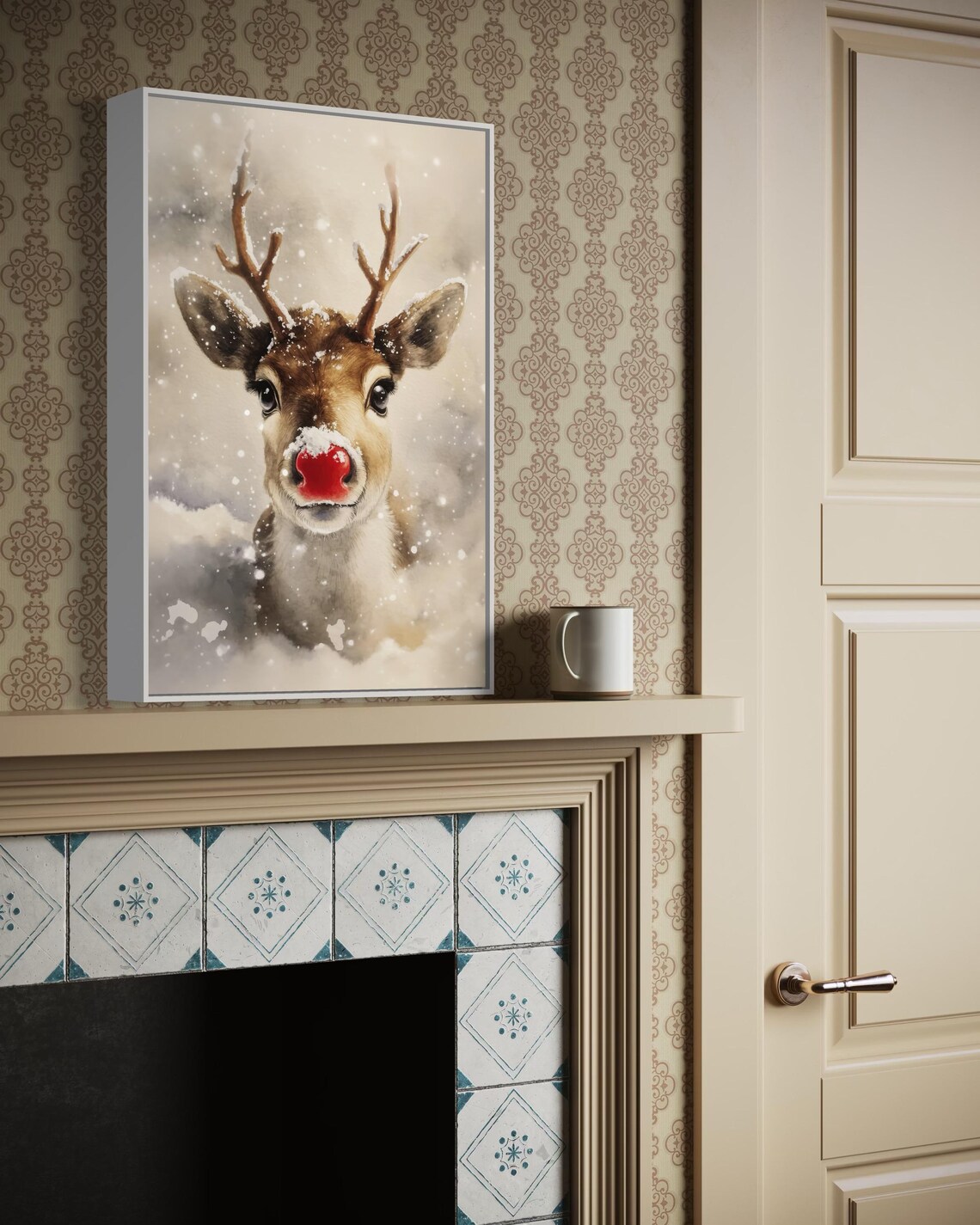 Reindeer Red Nose Snowy Winter Cute Holiday Christmas Animal Poster - Image 5