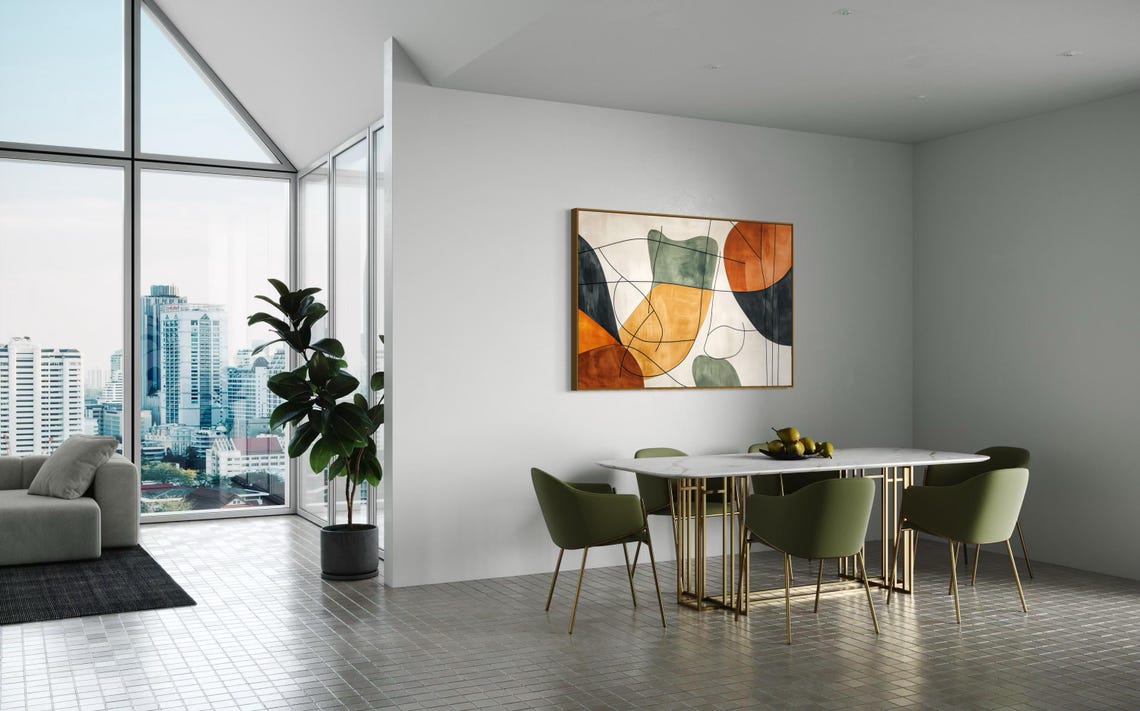 Modern Mid Century Abstract Organic Shapes Mustard Rust Sage Art Print - Image 4