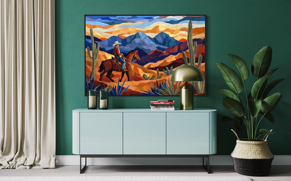 Western Cowboy Desert Landscape Art Print - Image 2