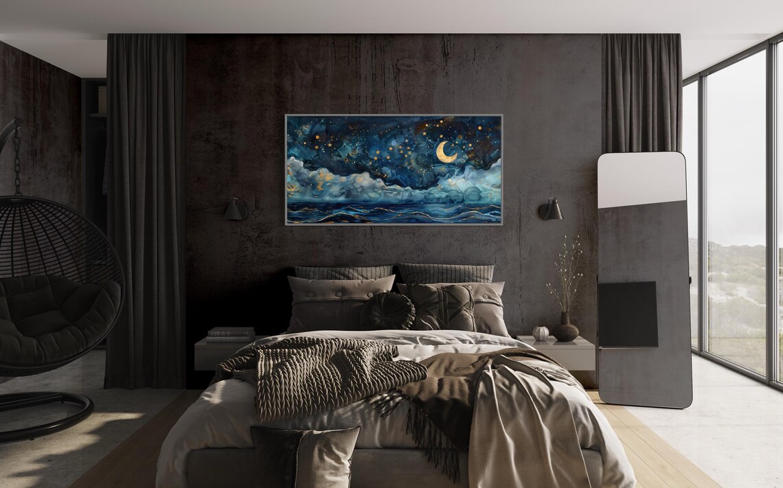 Dreamy Celestial Ocean Starry Night Moon Panorama - Image 2
