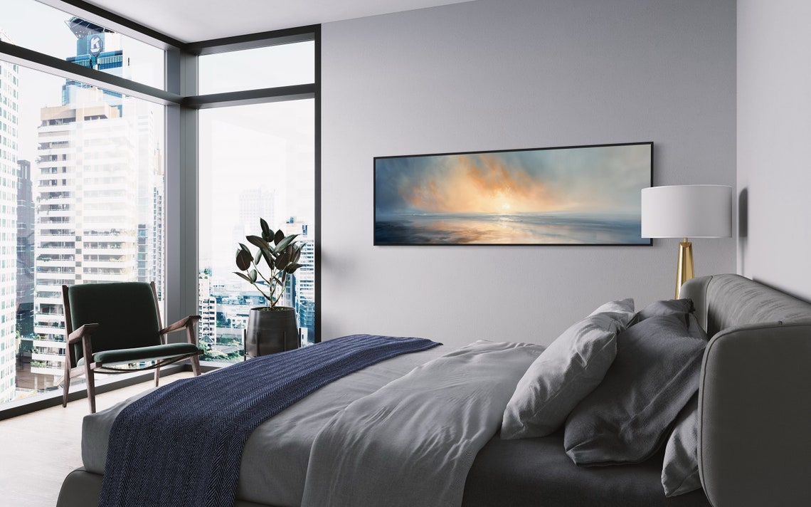 Golden Sunrise Over Calm Ocean Abstract Panoramic Seascape Poster - Image 3