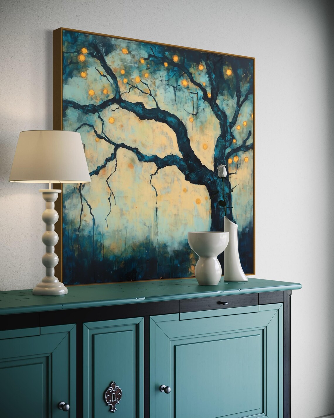 Mystical Tree Wall Art Mystical Abstract With Glowing Orbs Dreamlike Night Forest Print For Modern Decor Or Above Bed Accent - Image 5