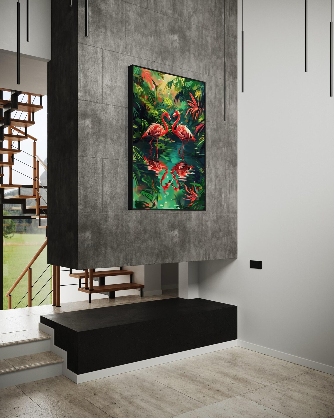 Tropical Flamingo Abstract Art Print, Emerald Green - Image 3