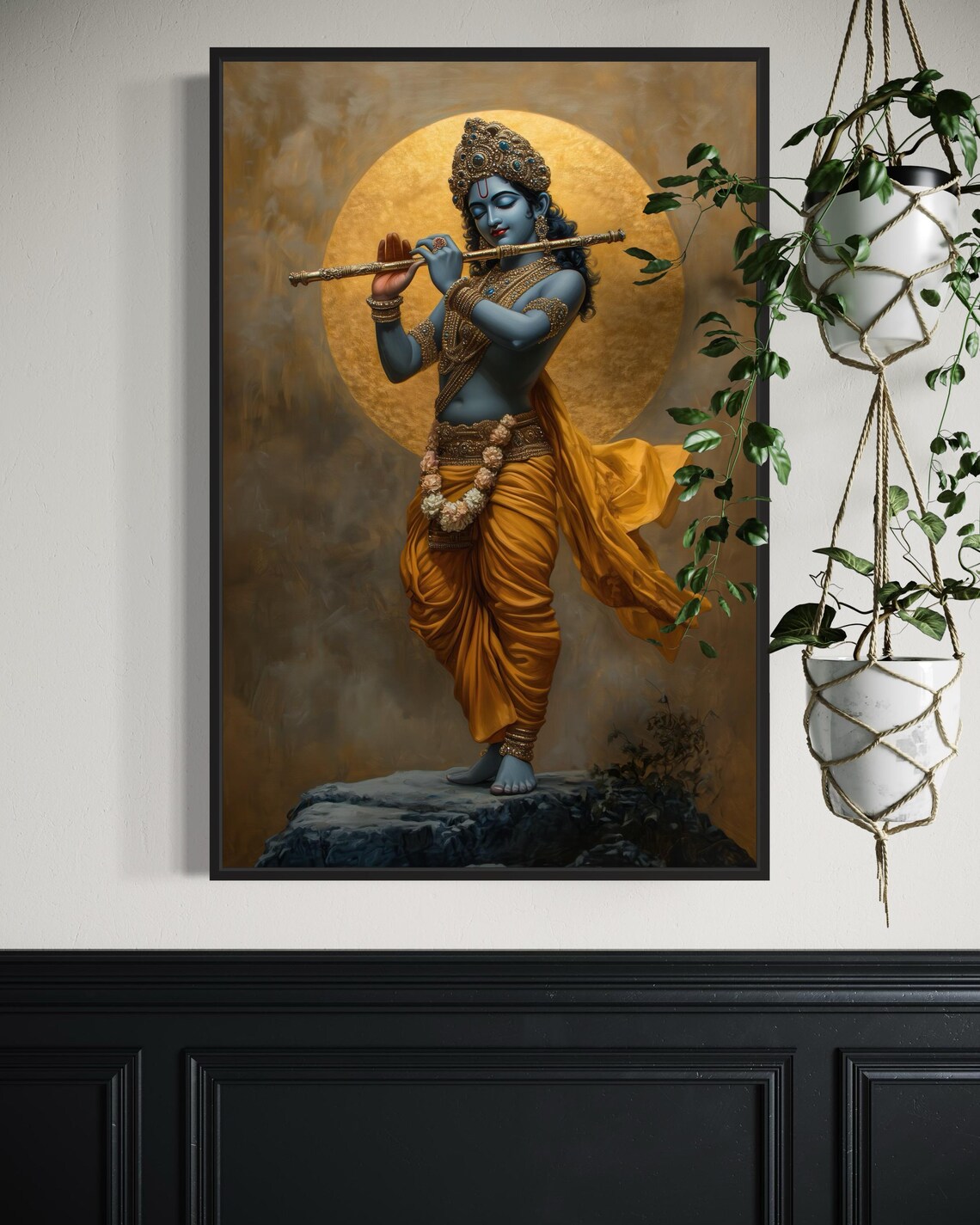 Lord Krishna With Flute Spiritual Poster, Yoga Decor - Image 2