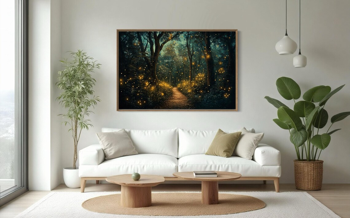 Twilight Forest Wall Art Enchanted Forest Path Print Glowing Fireflies Mystical Art For Living Room Or Above Bed Decor - Image 2