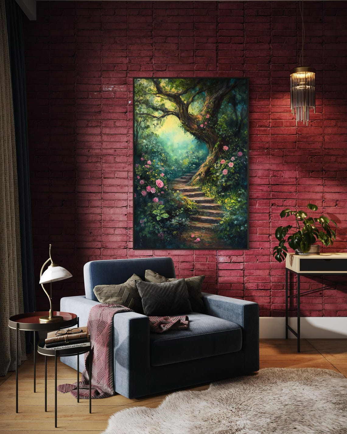 Enchanted Forest Rose Garden Dreamy Path Romantic Tree Poster - Image 3