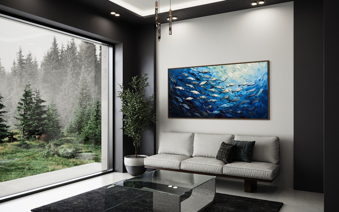 Ocean Harmony School Of Fish, Impressionist Art Print - Image 2