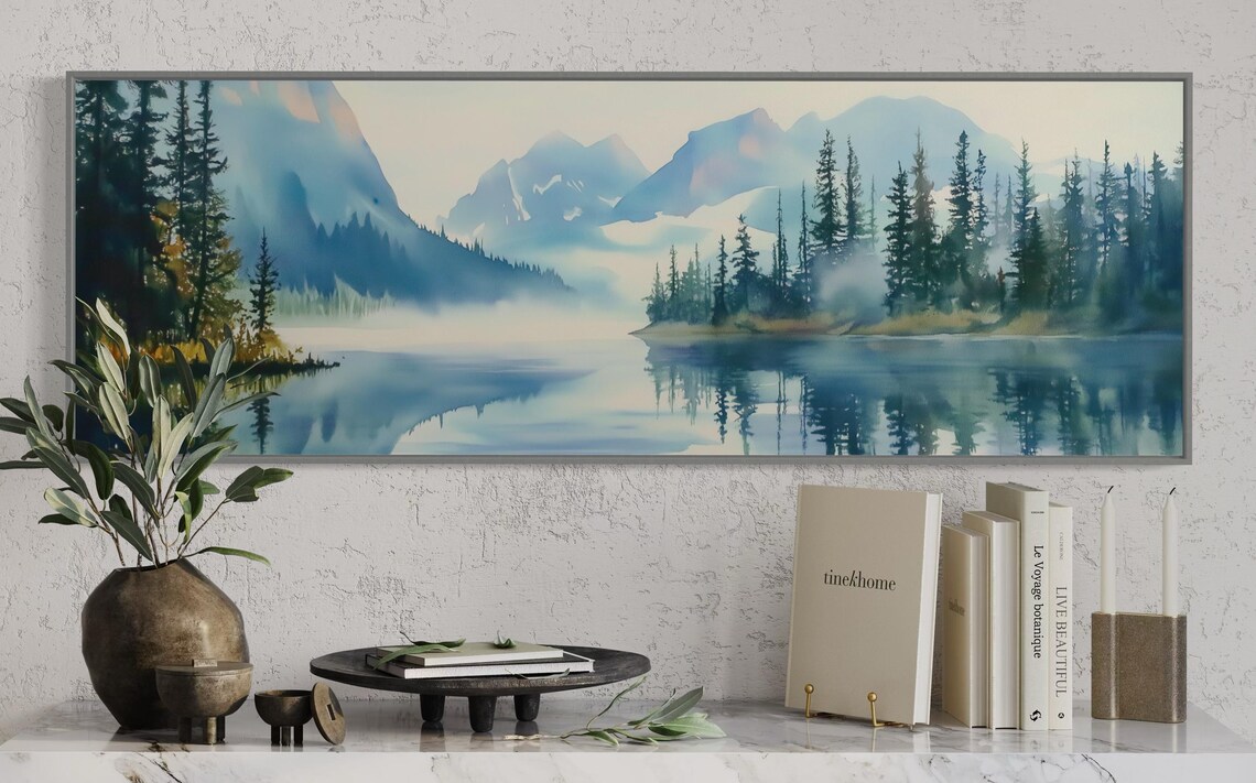 Misty Mountain Lake Panoramic Nature Print - Image 4