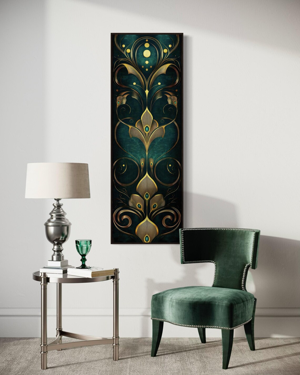 Art Deco Teal And Gold Abstract Wall Art Print - Image 2