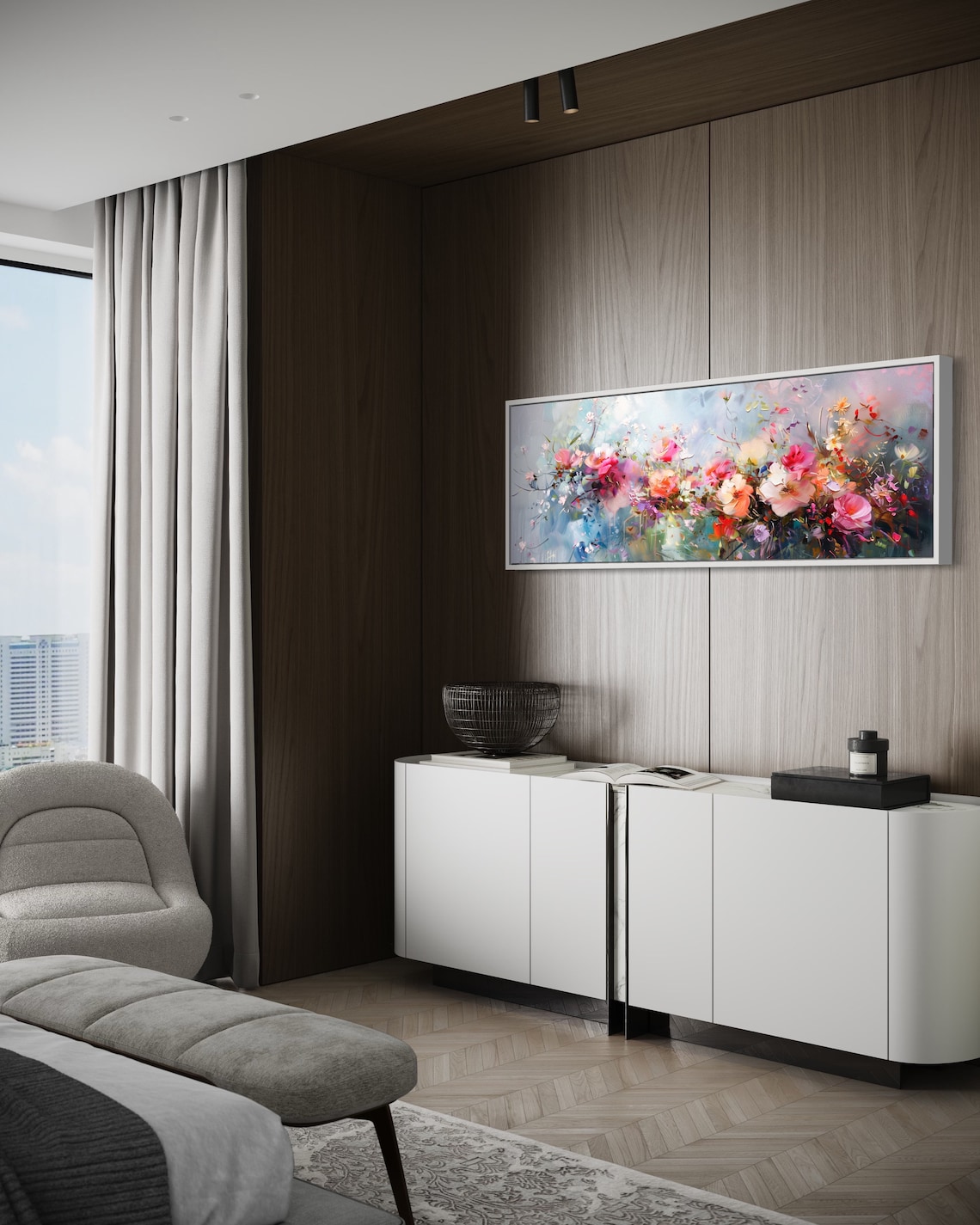 Pastel Peony Panorama, Whimsical Floral Art Print - Image 4