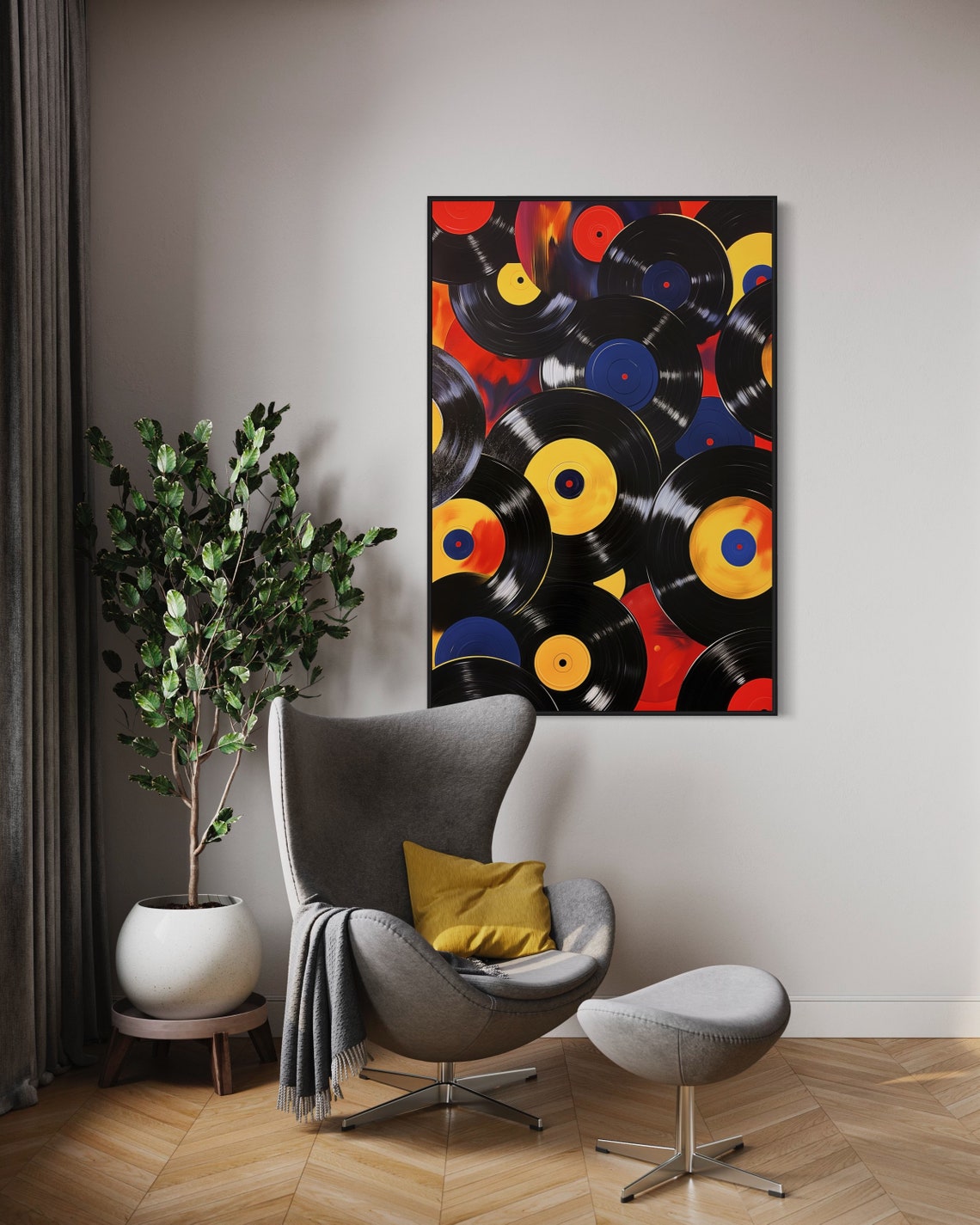 Vinyl Records Collage Pop Art Colorful Retro Music Room Poster - Image 2