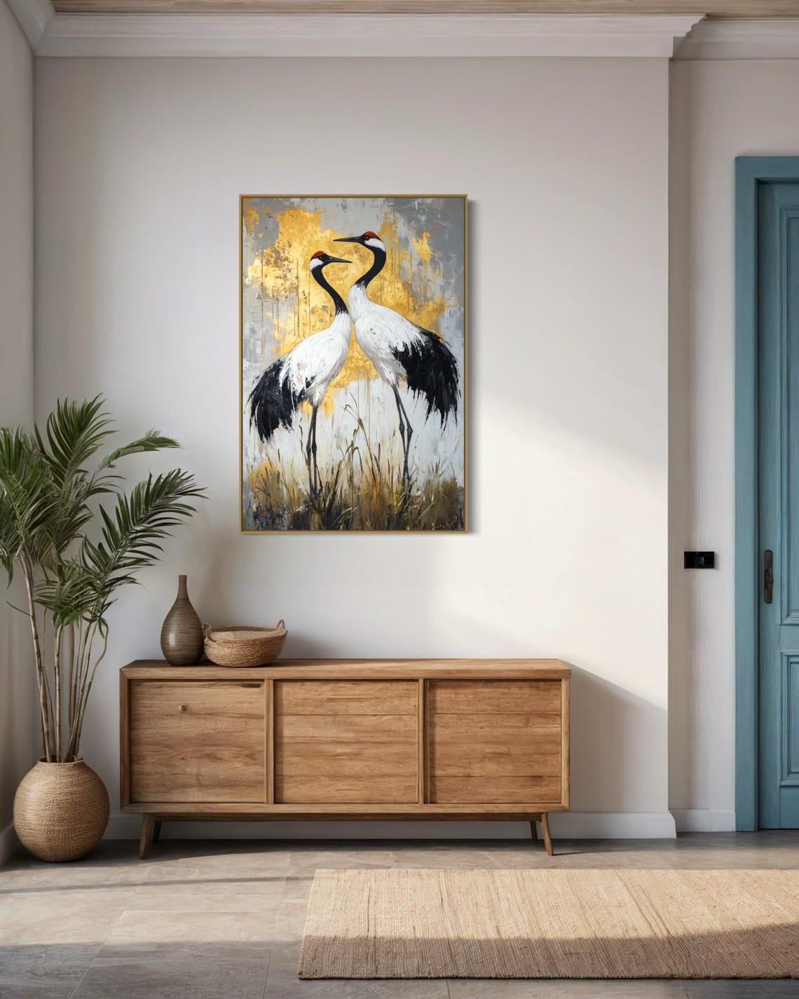 Red Crowned Cranes Gold Background Elegant Japanese Bird Art Poster - Image 3