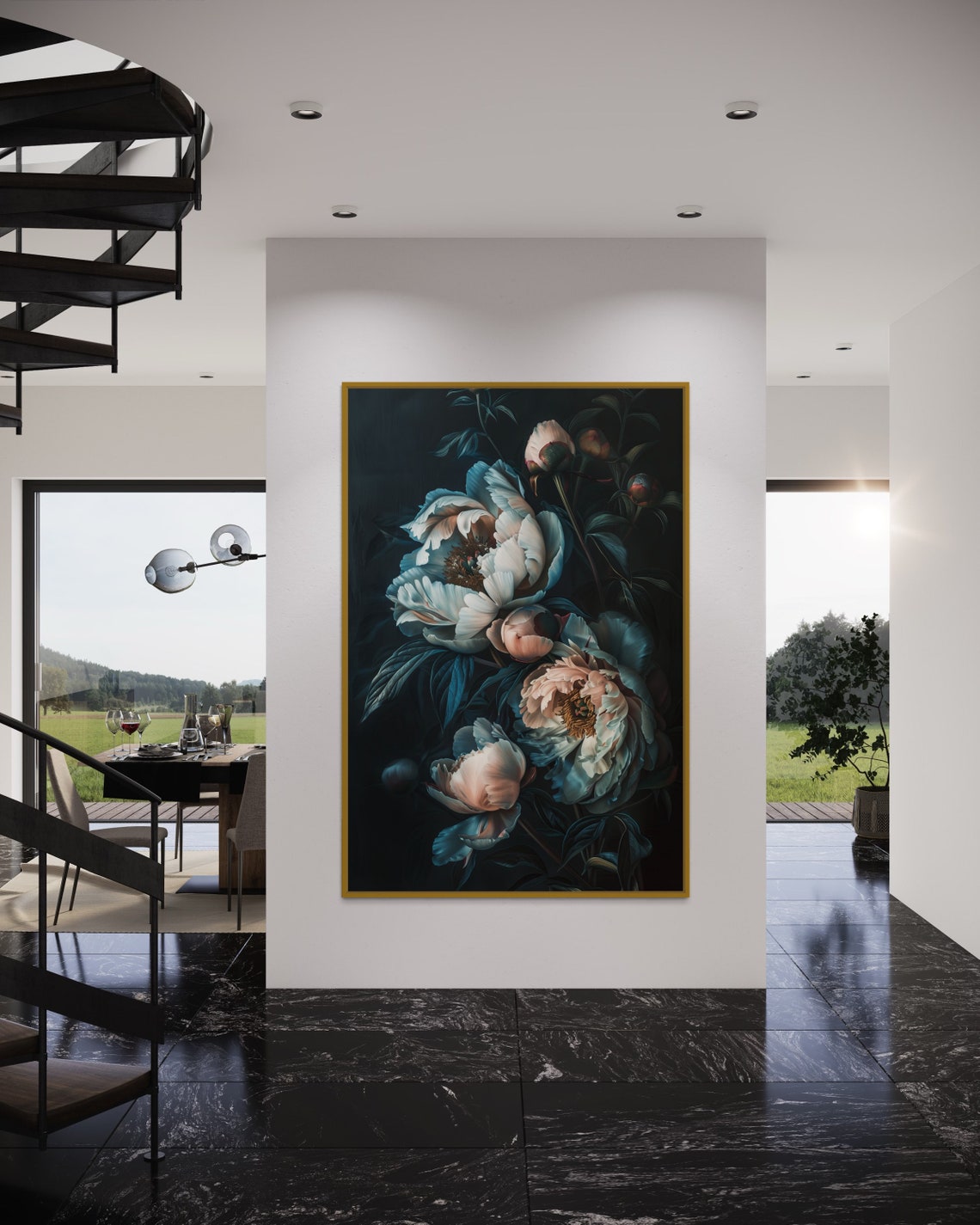 Peony Elegance Baroque Moody Floral Still Life Gothic Art Poster - Image 2