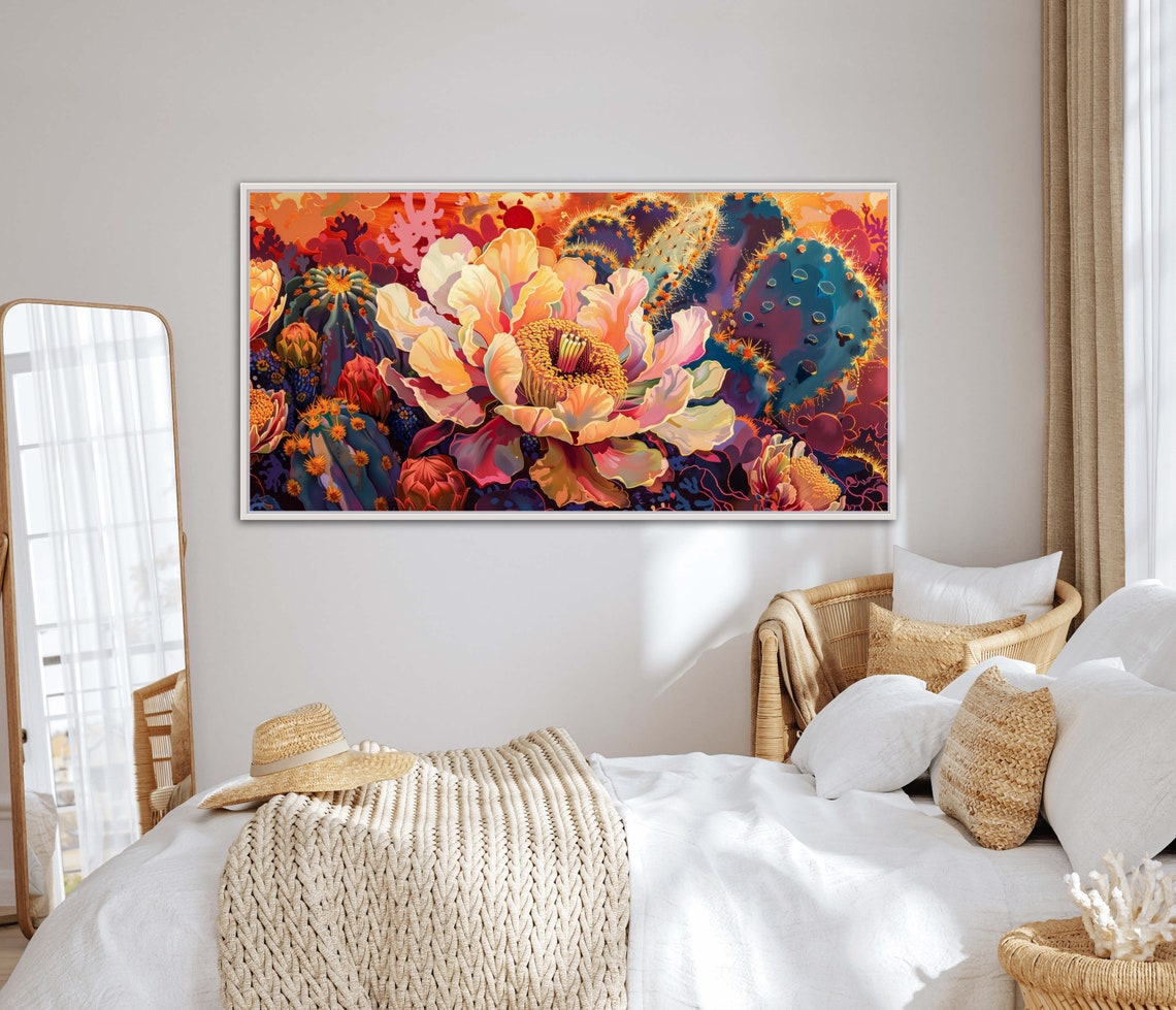 Blooming Desert Flower Prickly Pear Cactus Blossom Panoramic Art Print - Image 2