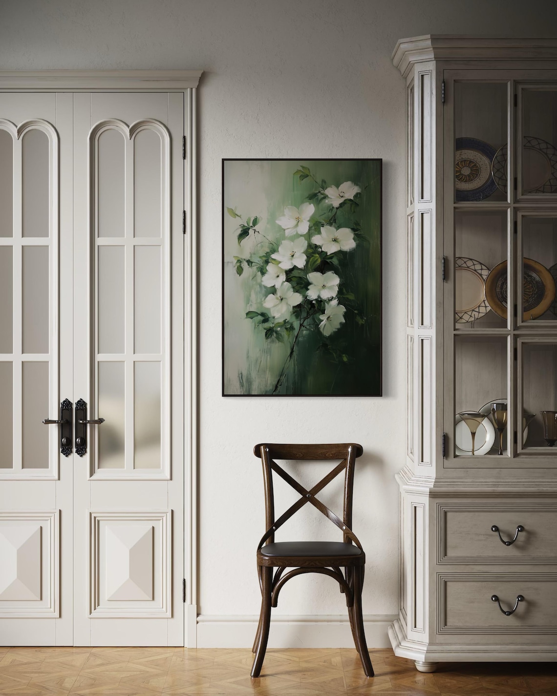 White Dogwood Flower, Minimalist Botanical Painting - Image 4