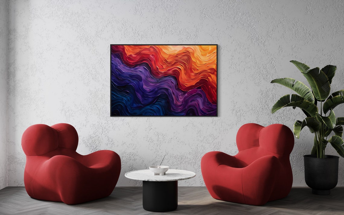 Abstract Wavy Texture Gradient Sunset Purple Orange 3D Wall Art Poster - Image 5