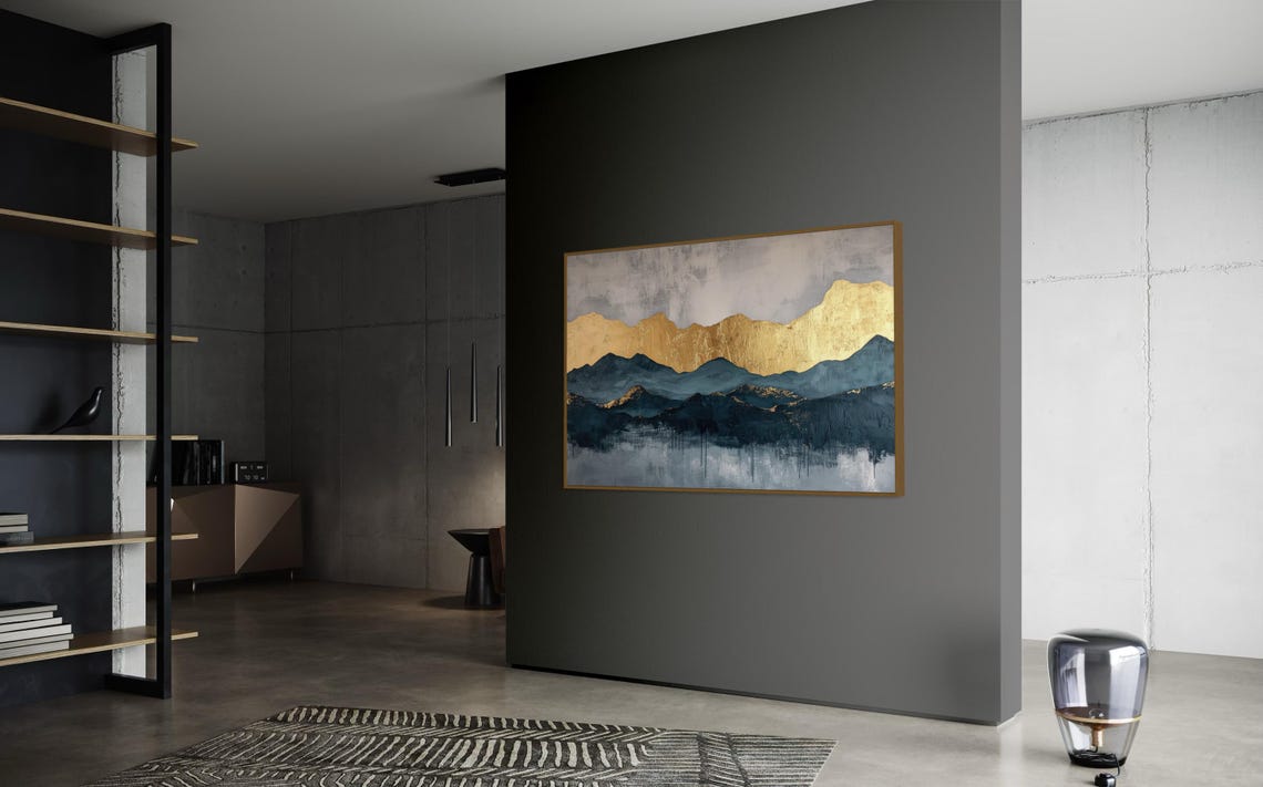 Elegant Modern Abstract Mountains Luxury Panoramic Wall Art Print For Peaceful Above Bed Decor Perfect Moody Statement Wall Art - Image 2