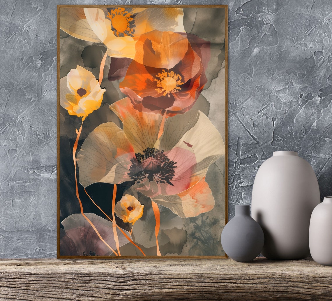 Vibrant Poppy Flowers Abstract Orange Red Modern Floral Wall Art - Image 4
